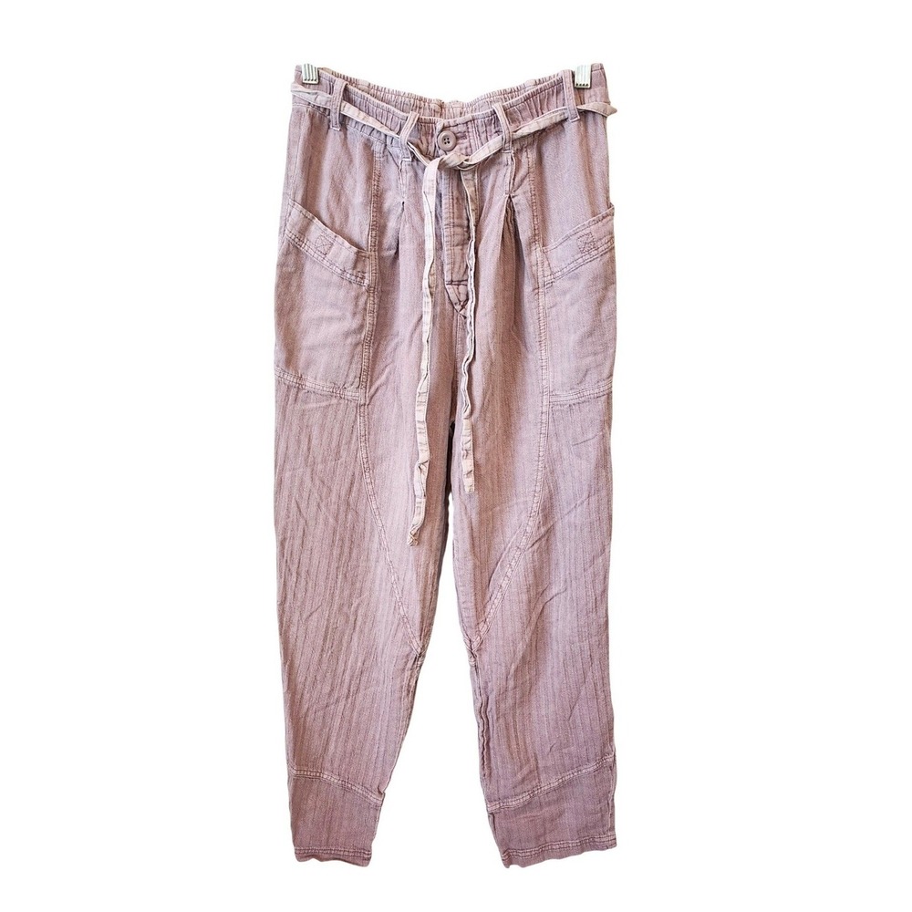 Free People Mauve High Waisted Relaxed Hippie Utility Linen Cotton Pants XS Boho